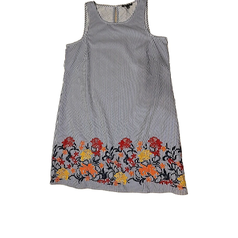 Sam and Jess Dress Womens L Blue Stripe Embroidered Hem Boho Beach Festival